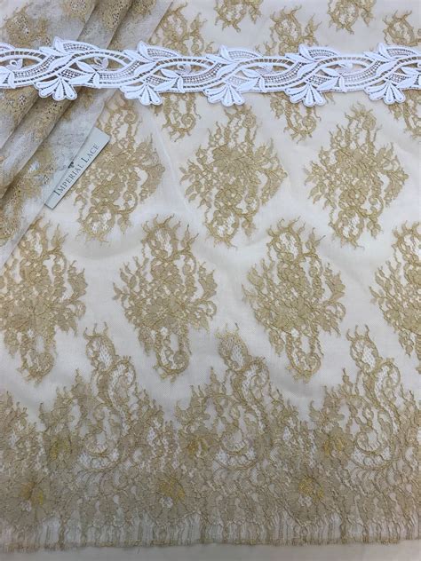 vintage 1950s gold metallic chantilly lace fabric|Chantilly Weight Metallic Gold Lace Fabric.